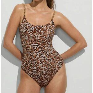 New! Victoria's Secret Swim Chain Scoop One-Piece Swimsuit Leopard 47352